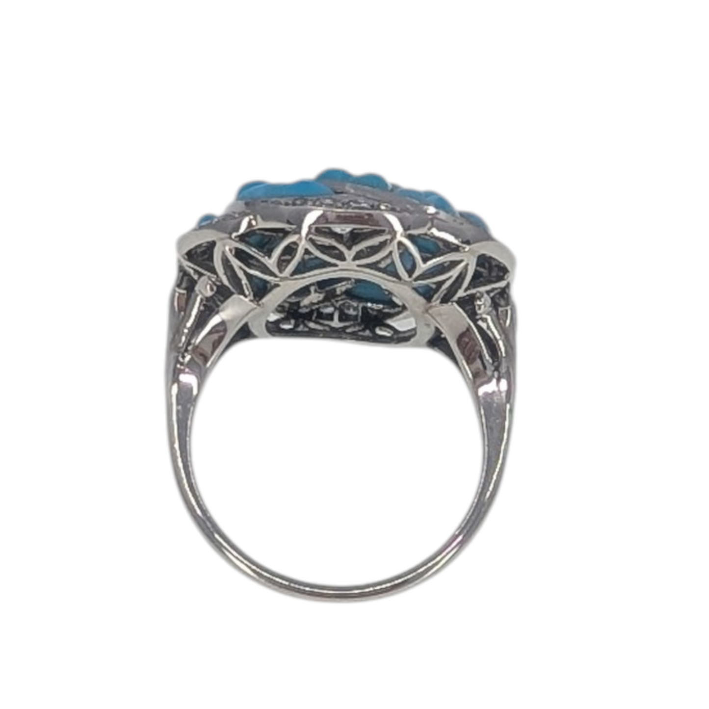Estate Custom Turquoise & Diamond Platinum Ring