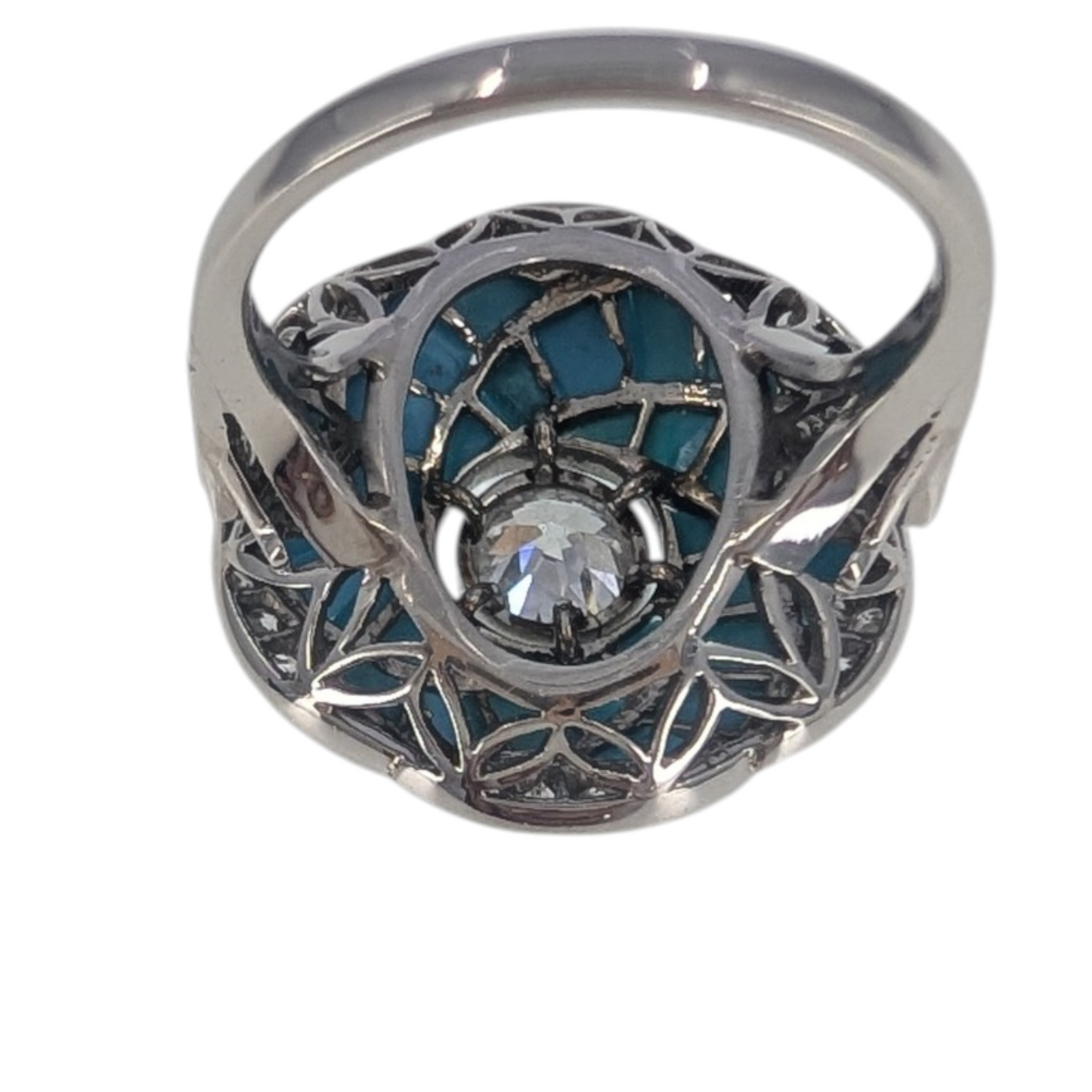 Estate Custom Turquoise & Diamond Platinum Ring
