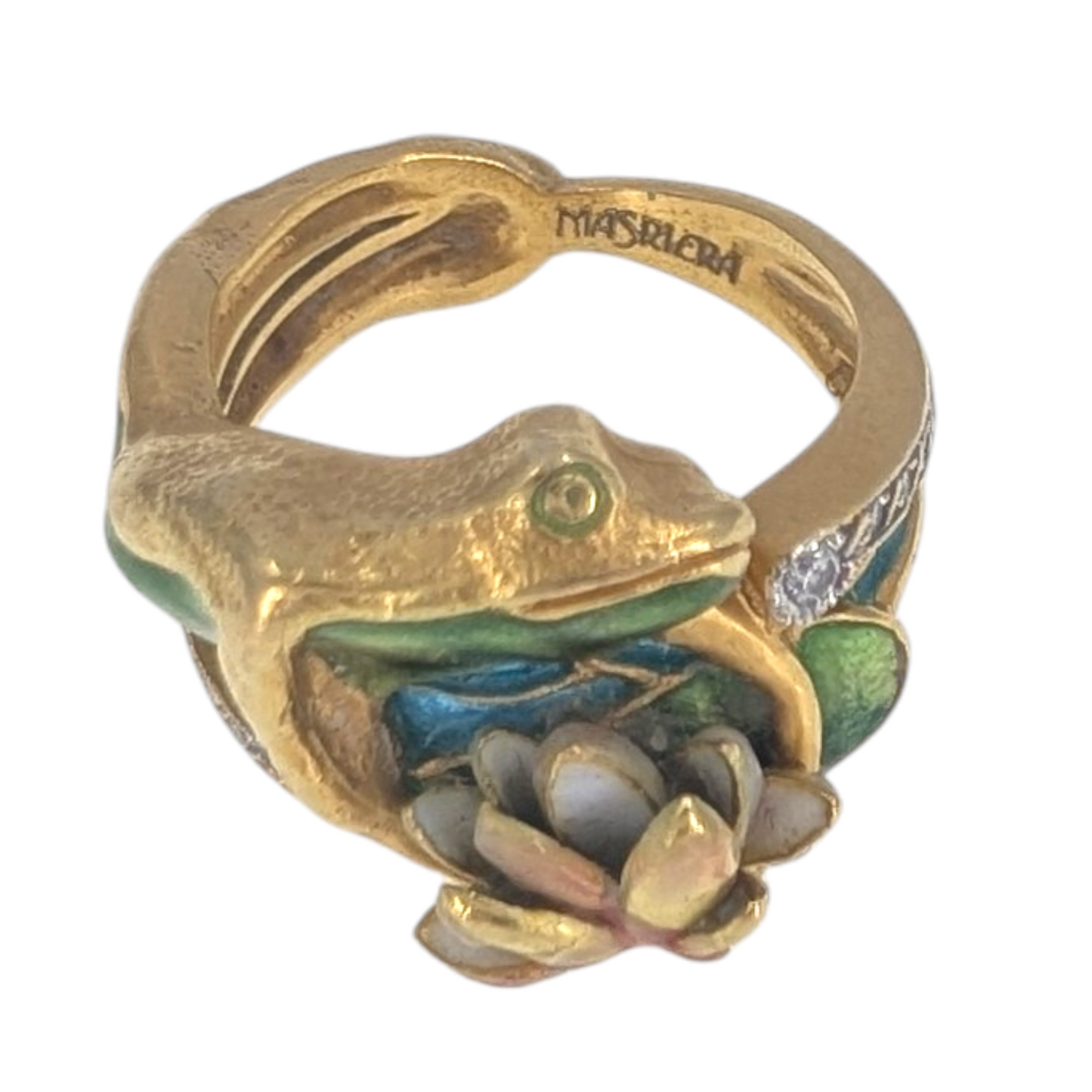 Masriera 18K Enamel Frog & Water Lily Ring