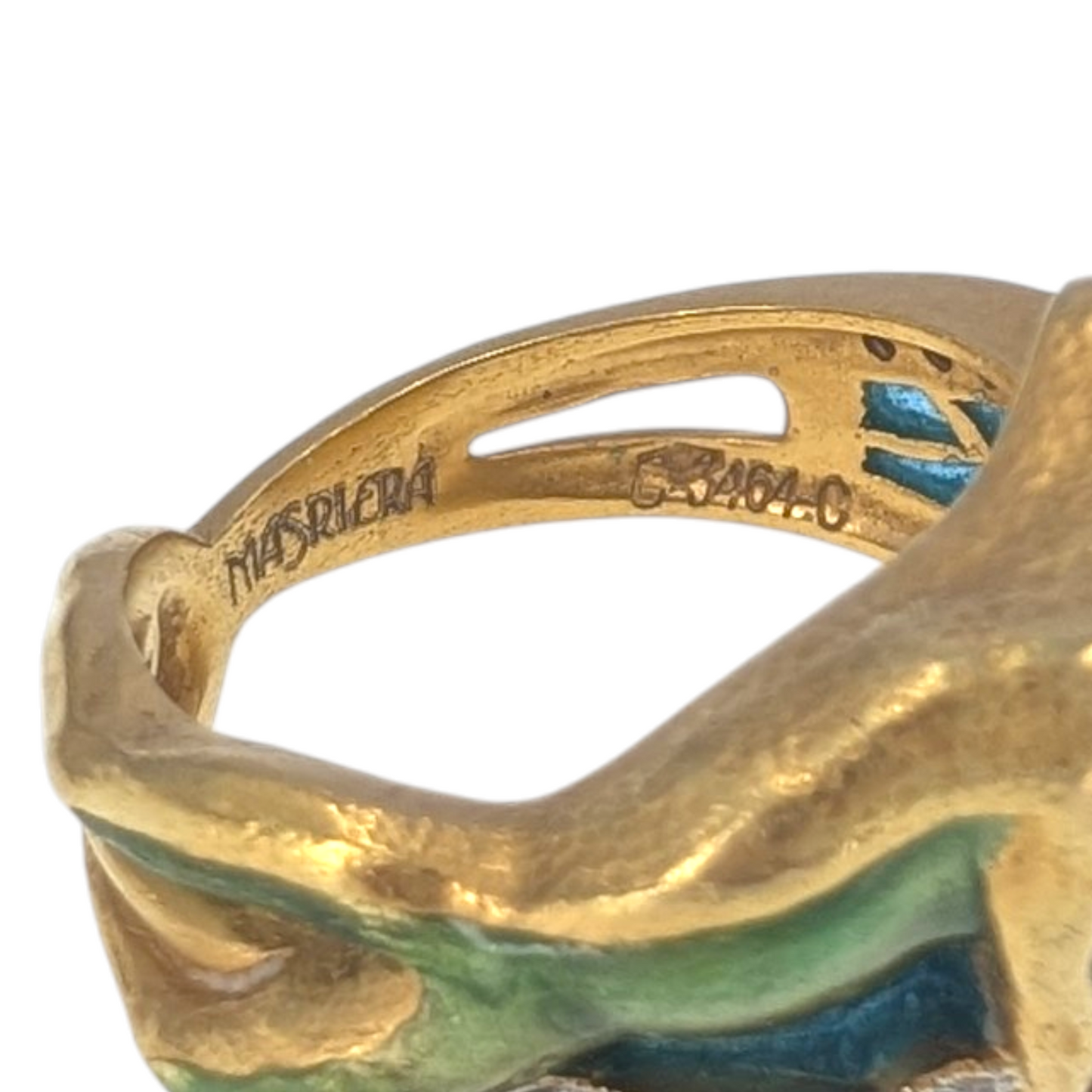 Masriera 18K Enamel Frog & Water Lily Ring