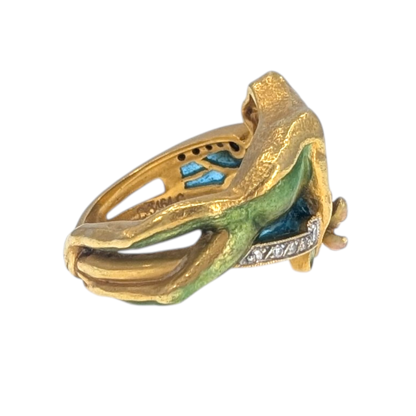 Masriera 18K Enamel Frog & Water Lily Ring