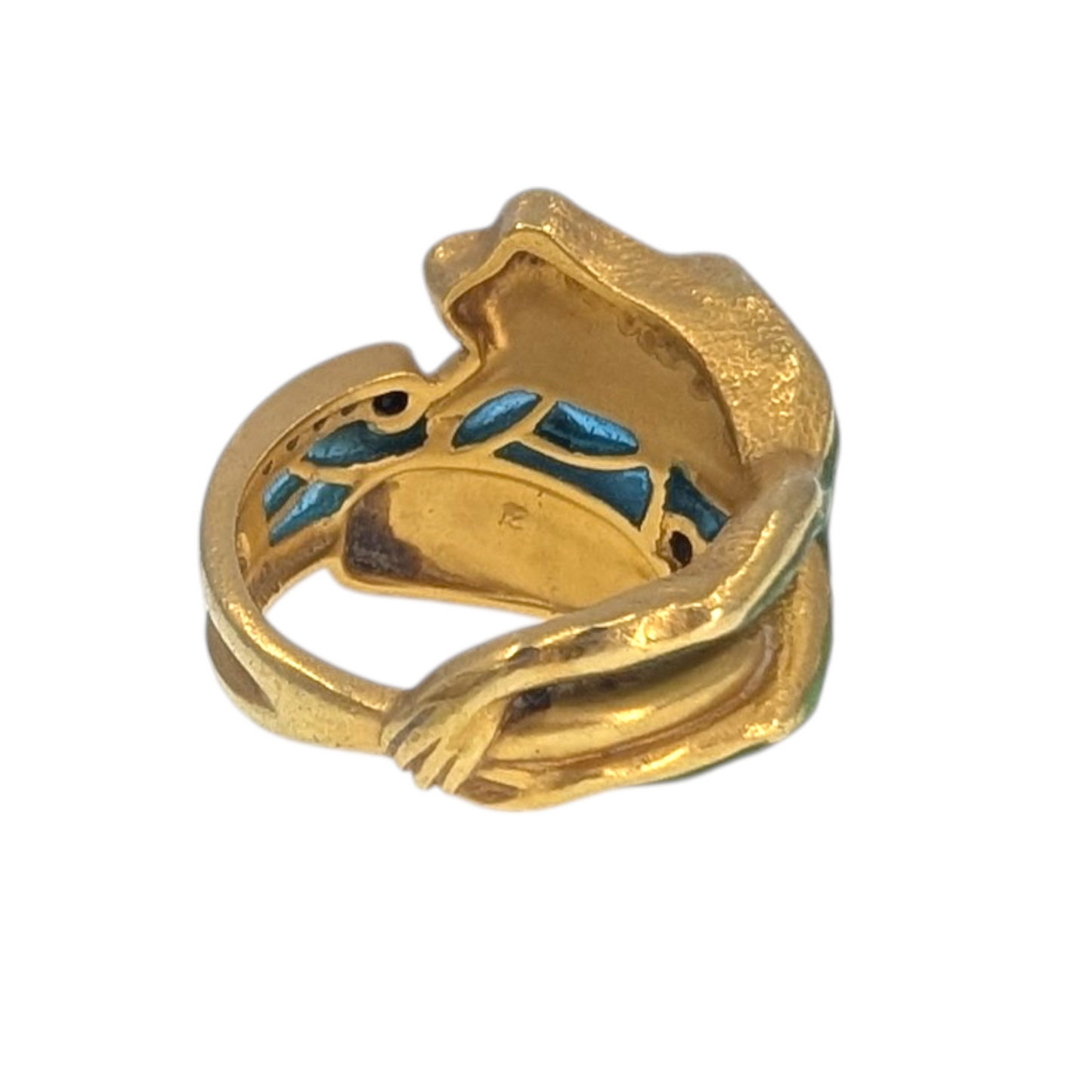 Masriera 18K Enamel Frog & Water Lily Ring