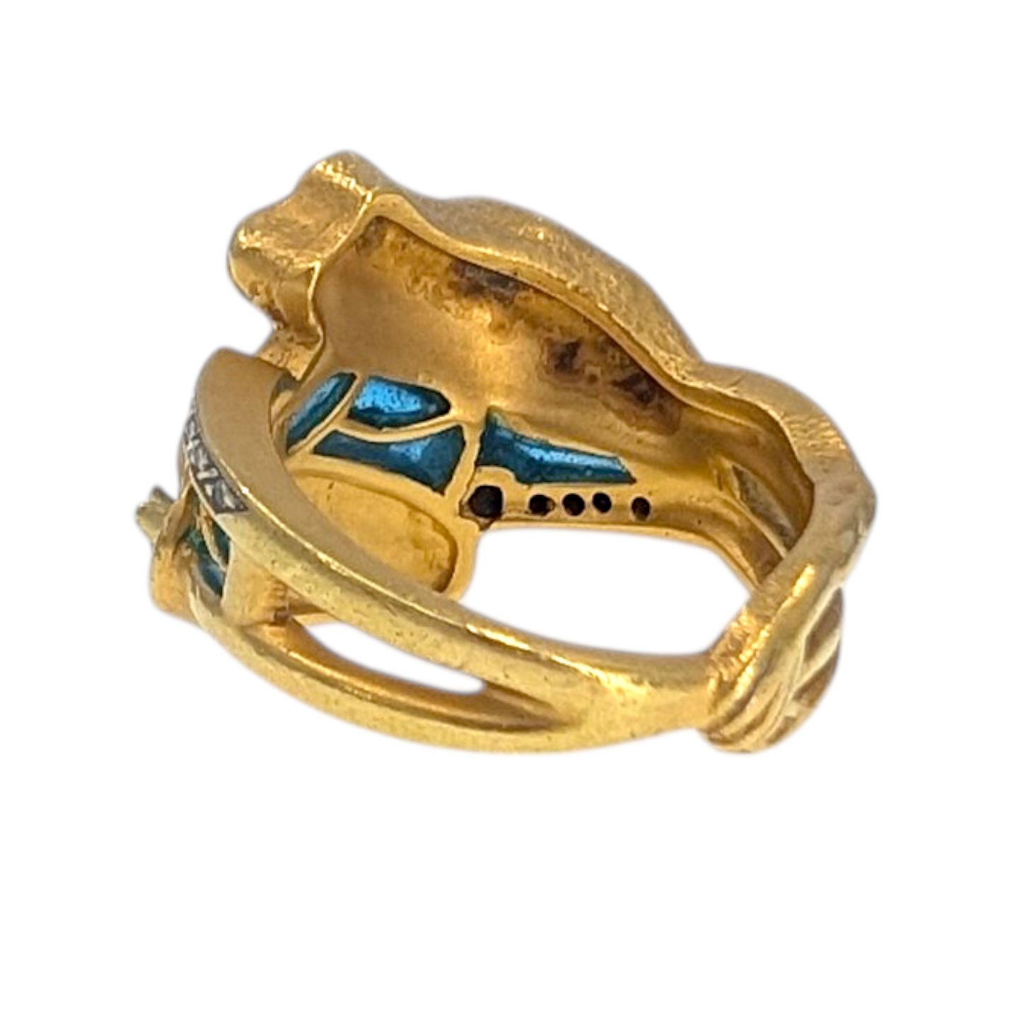 Masriera 18K Enamel Frog & Water Lily Ring