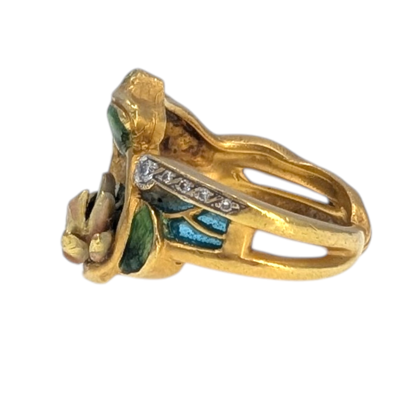 Masriera 18K Enamel Frog & Water Lily Ring