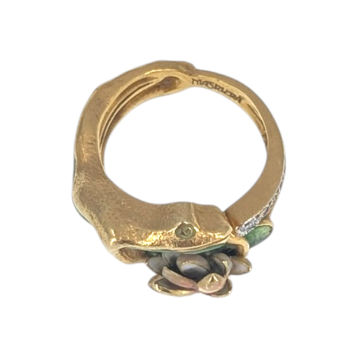Masriera 18K Enamel Frog & Water Lily Ring