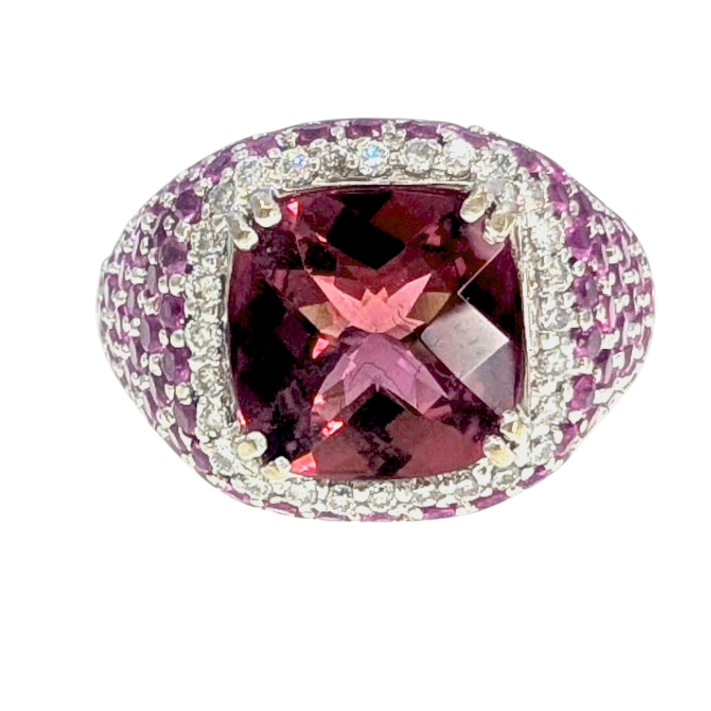 Pink Tourmaline & Pink Sapphire Hinged Shank Ring