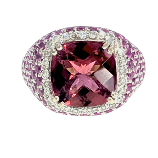 Pink Tourmaline & Pink Sapphire Hinged Shank Ring