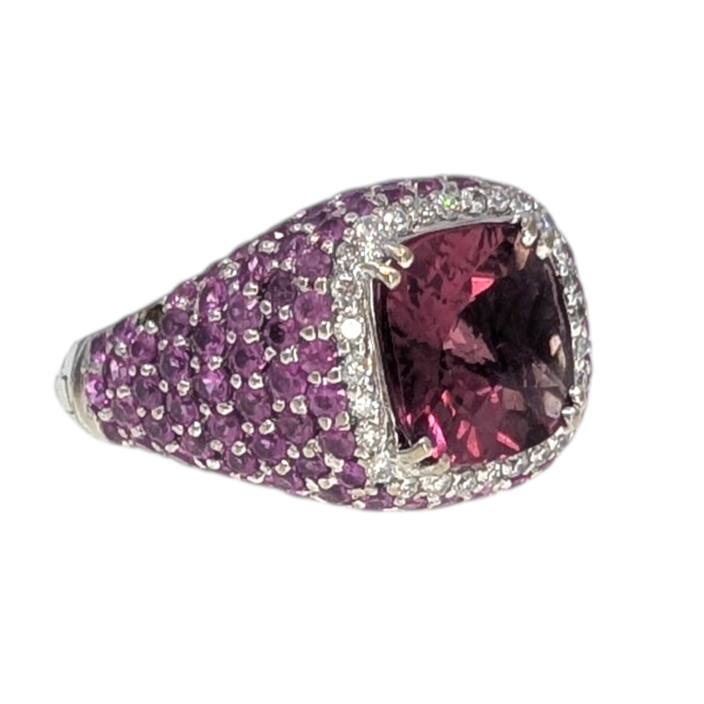 Pink Tourmaline & Pink Sapphire Hinged Shank Ring