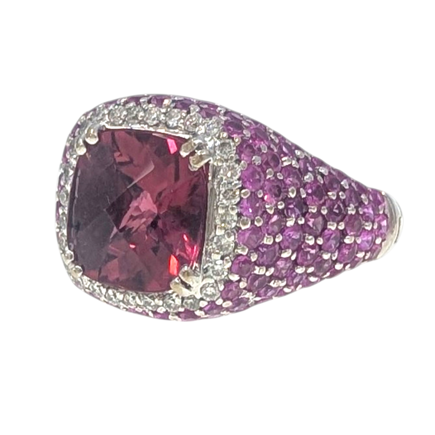 Pink Tourmaline & Pink Sapphire Hinged Shank Ring