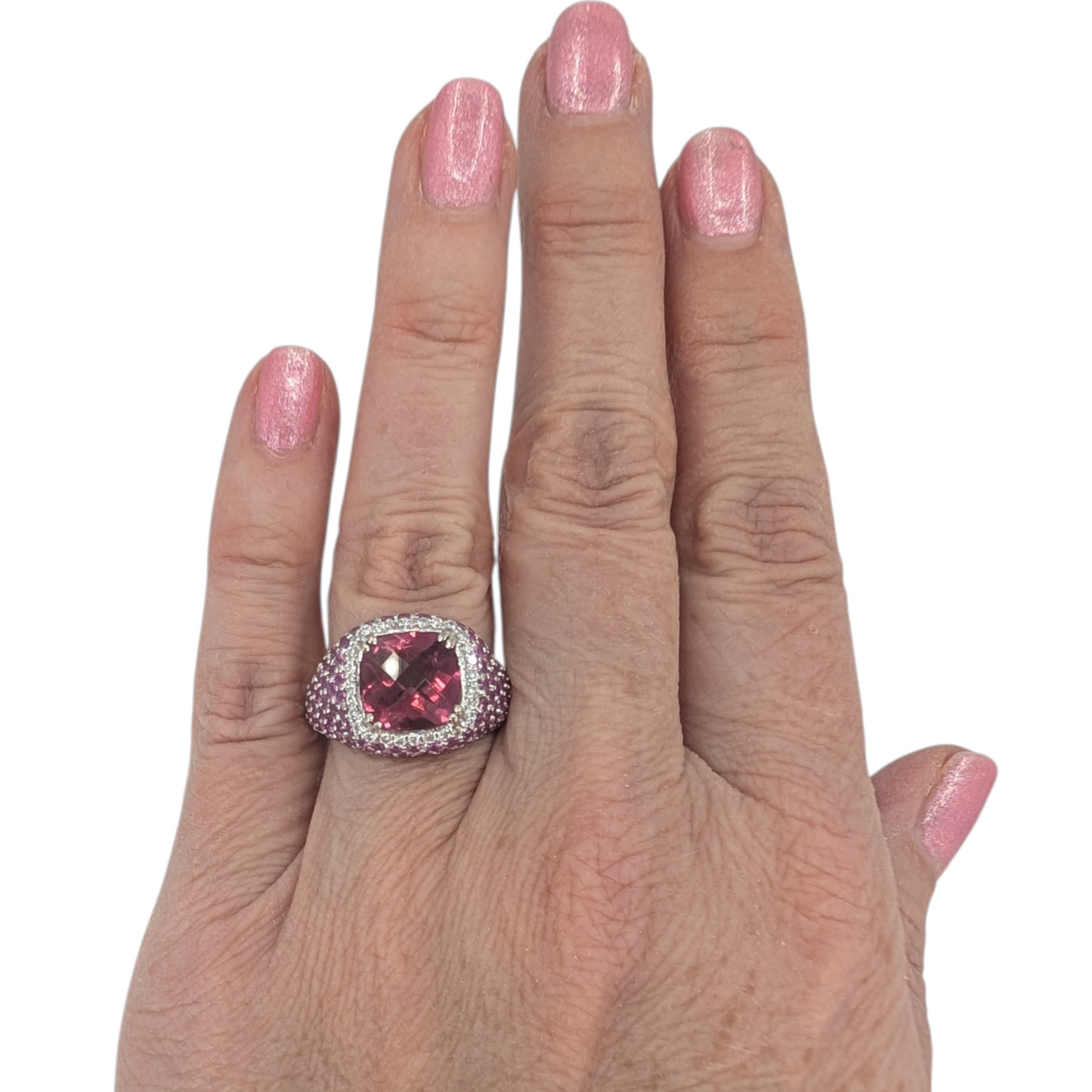 Pink Tourmaline & Pink Sapphire Hinged Shank Ring