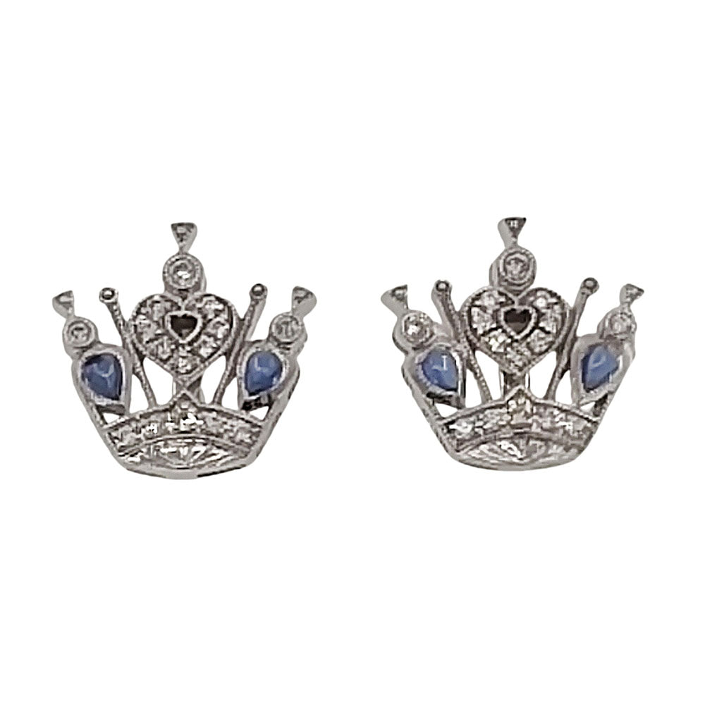 JCB 14K White Gold Sapphire and Diamond Crown Earrings
