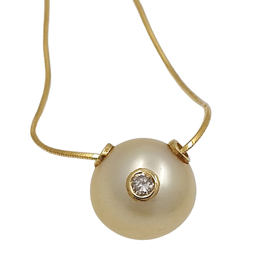 Diamond Inset Golden South Seas Pearl Slide 18K Gold Necklace