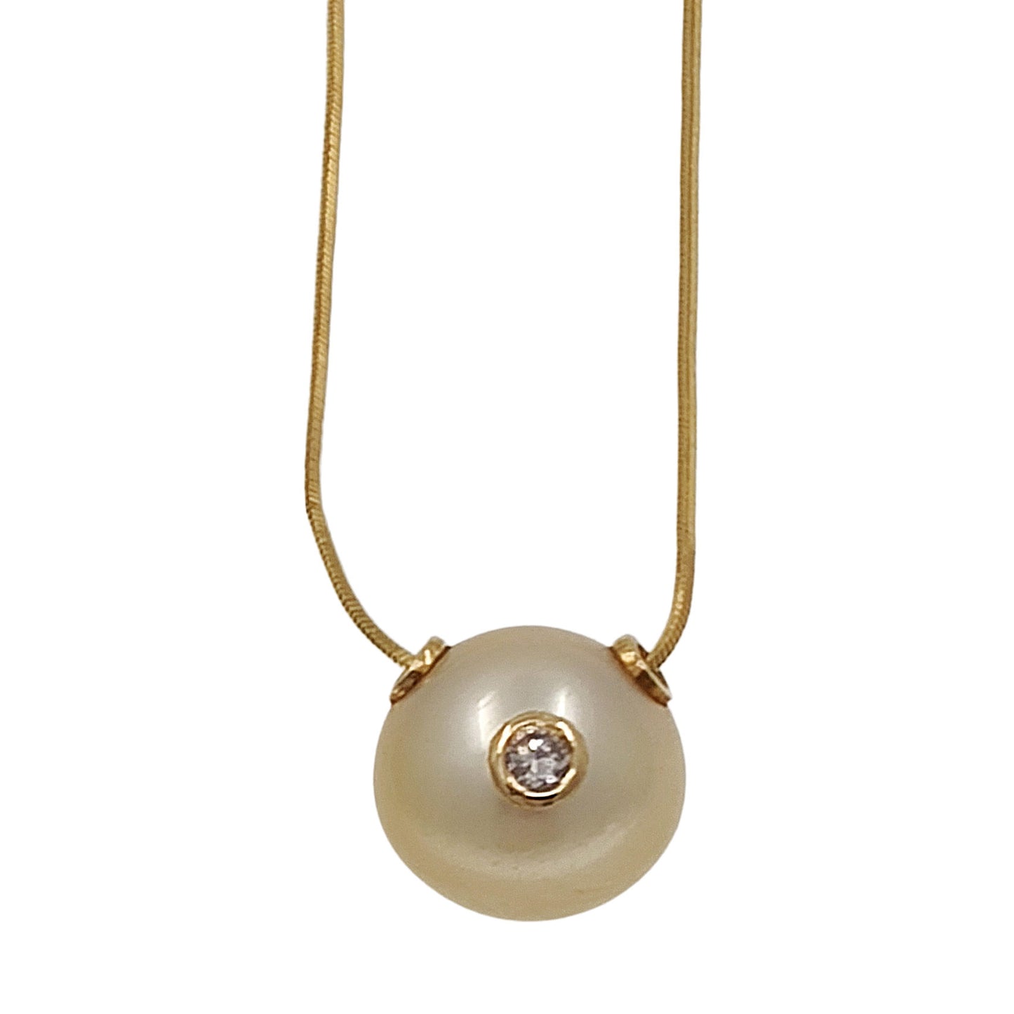 Diamond Inset Golden South Seas Pearl Slide 18K Gold Necklace