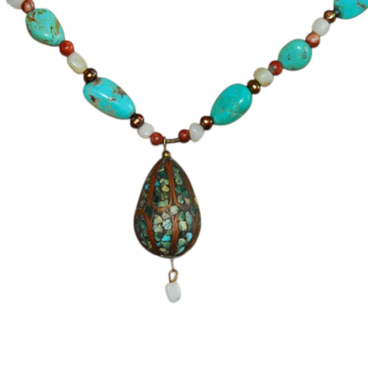 Vintage Mosaic Egg Pendant on a Turquoise Nugget Necklace