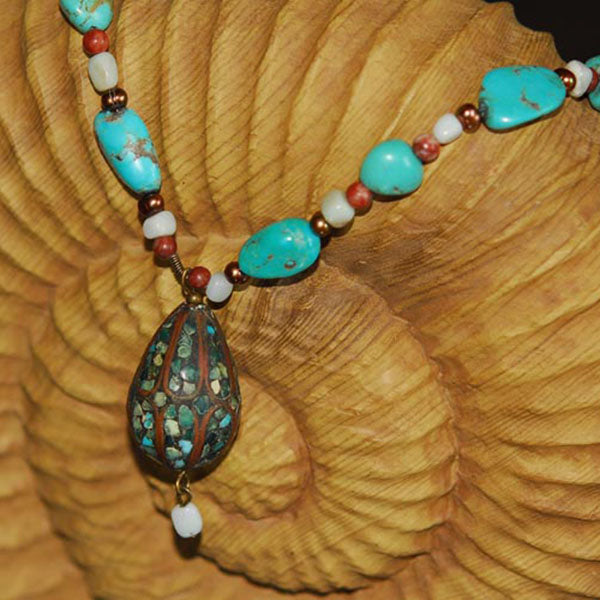 Vintage Mosaic Egg Pendant on a Turquoise Nugget Necklace