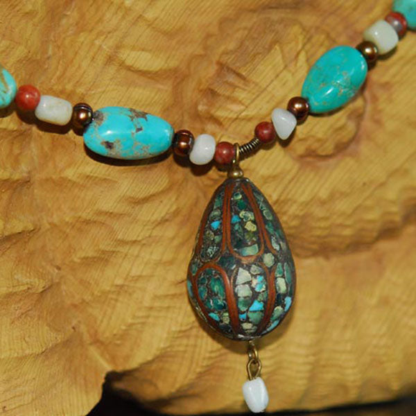 Vintage Mosaic Egg Pendant on a Turquoise Nugget Necklace