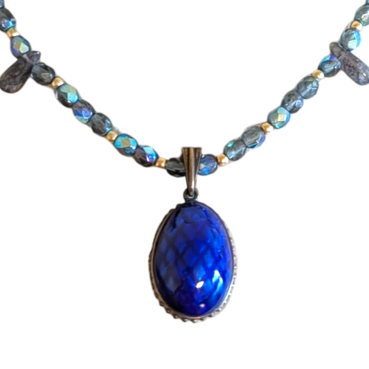 Vintage Enamel Egg Custom Labradorite Necklace