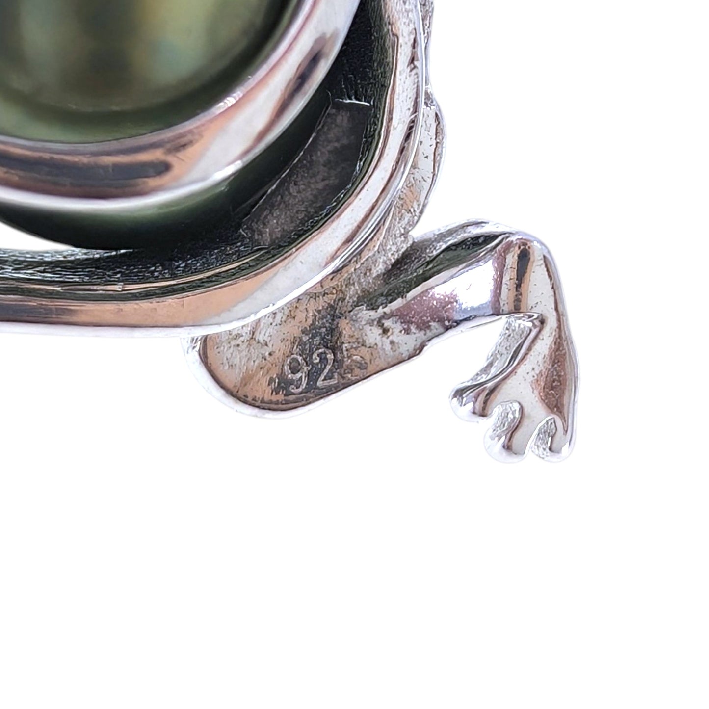Green Tahitian Pearl Sterling Silver Frog Pendant Necklace