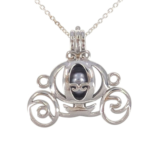 Sterling Silver Cinderella Carriage Tahitian Pearl Pendant Necklace