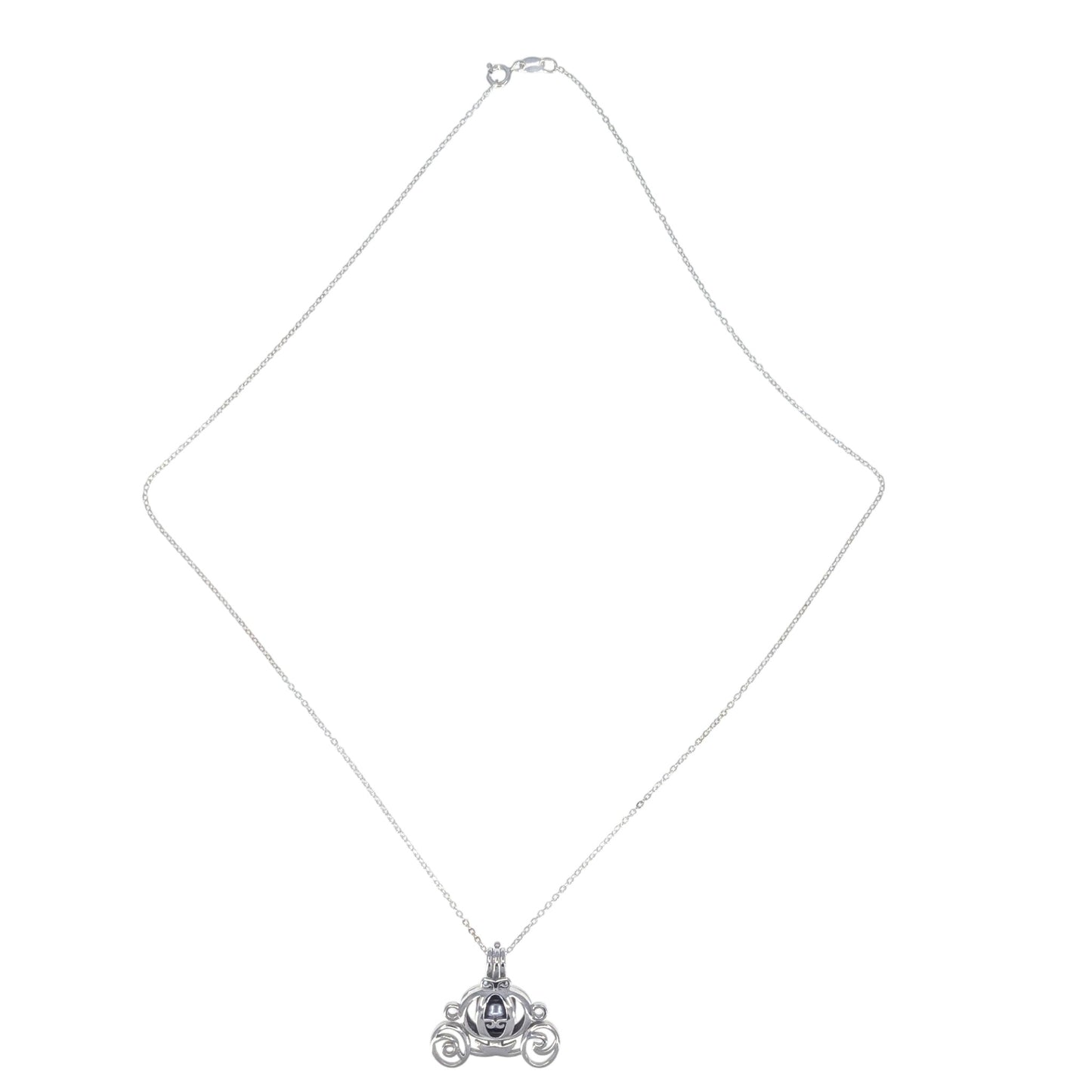 Sterling Silver Cinderella Carriage Tahitian Pearl Pendant Necklace