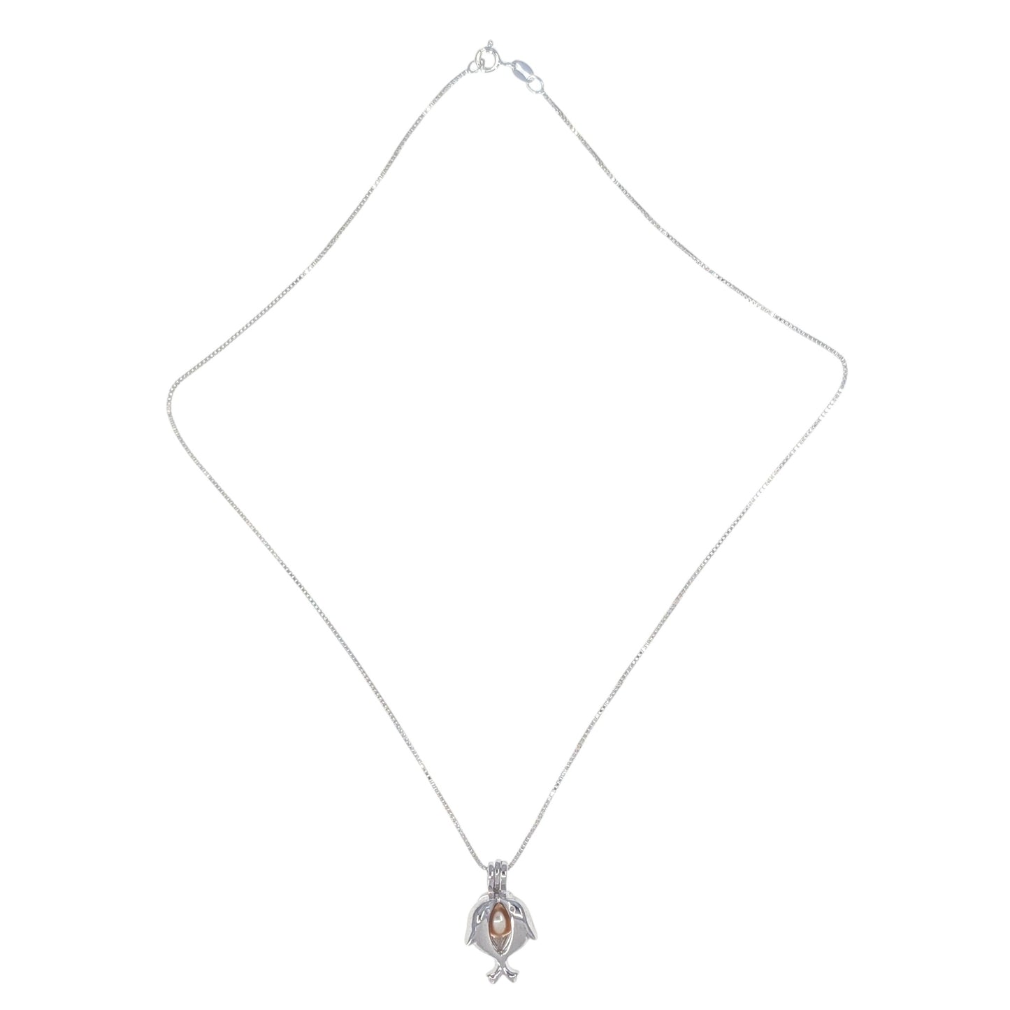 Sterling Silver Double Dolphin Edison Pearl Pendant Necklace