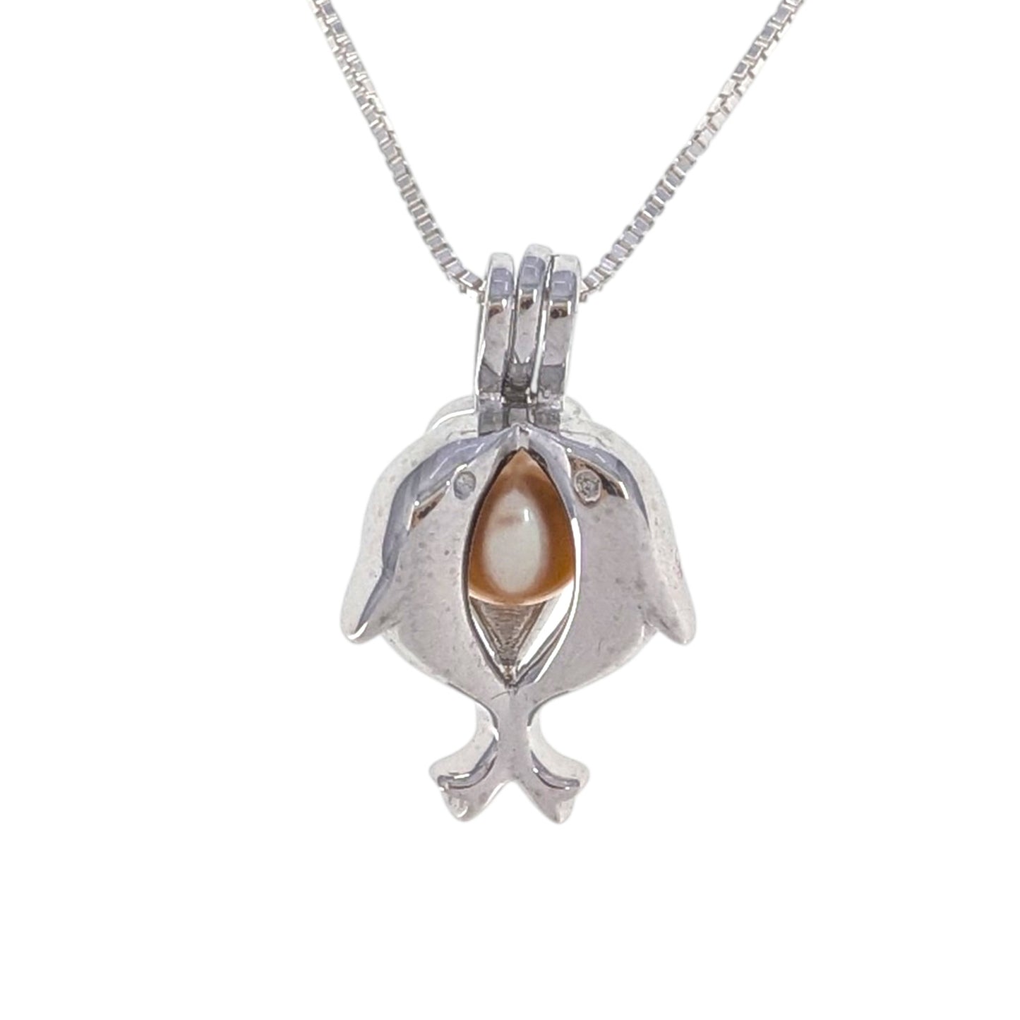 Sterling Silver Double Dolphin Edison Pearl Pendant Necklace