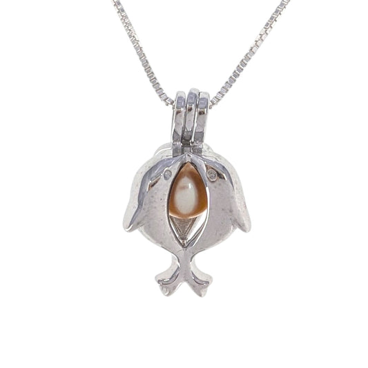 Sterling Silver Double Dolphin Edison Pearl Pendant Necklace