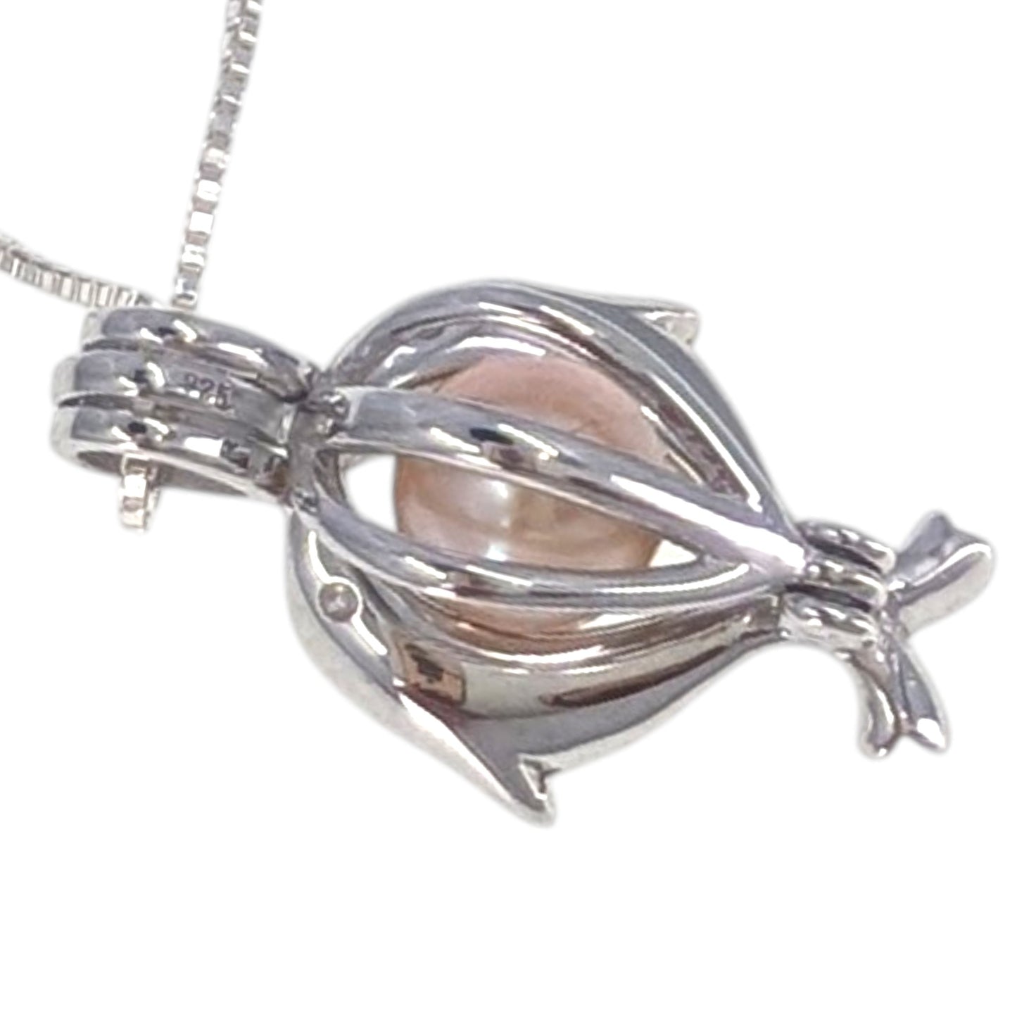 Sterling Silver Double Dolphin Edison Pearl Pendant Necklace