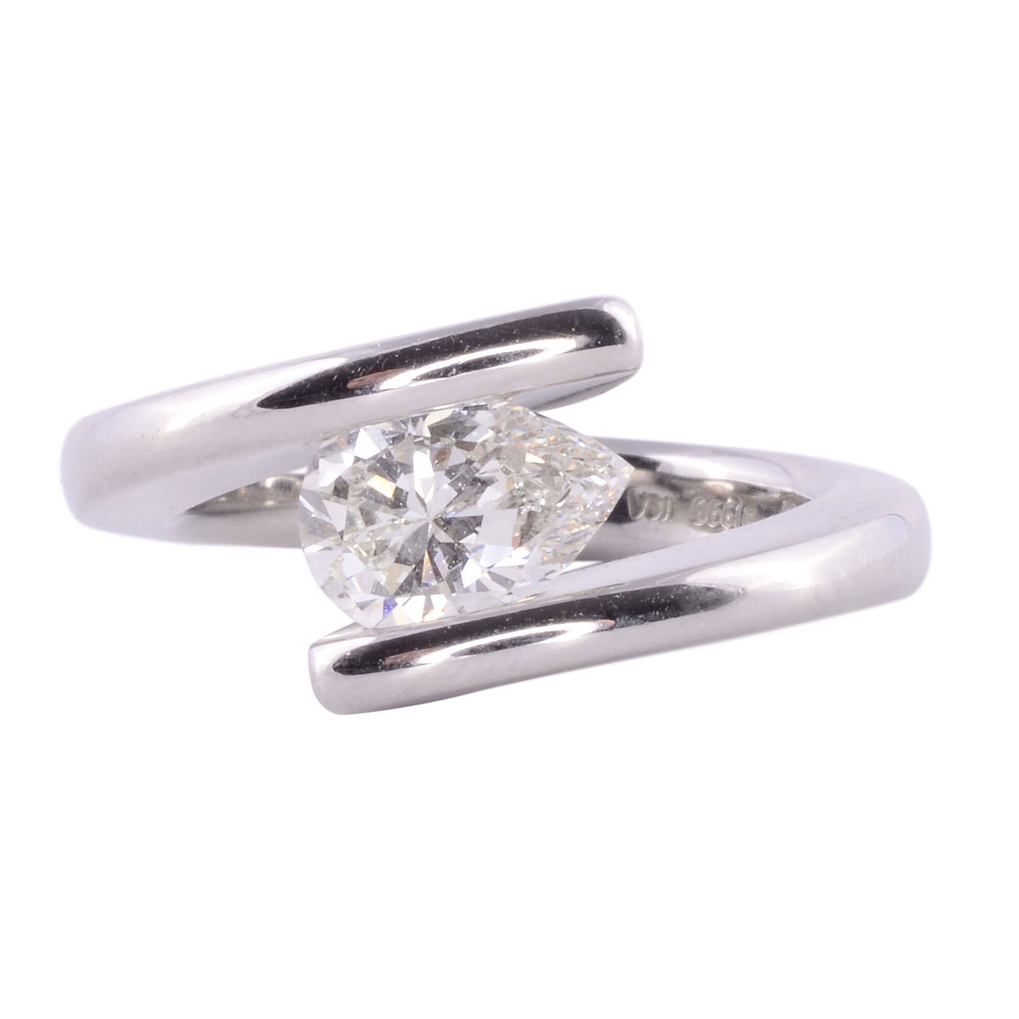 Signed Steven Kretchmer 1.00 Carat VS1 Pear Brilliant Diamond Platinum Helix Engagement Ring