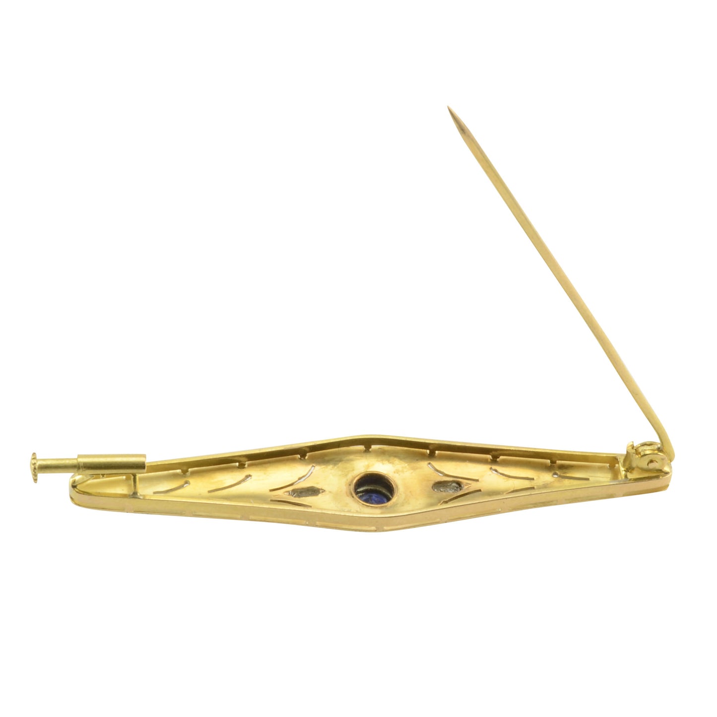 Art Deco Ceylon Sapphire and VVS1 Diamond Bar Pin