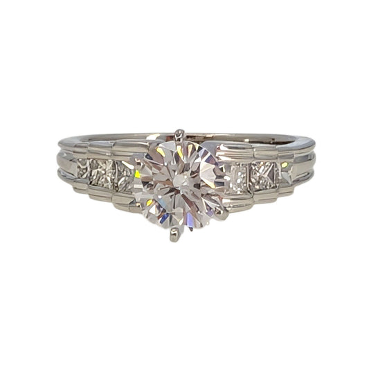 Princess Cut Accented Platinum Engagement Ring CZ Center