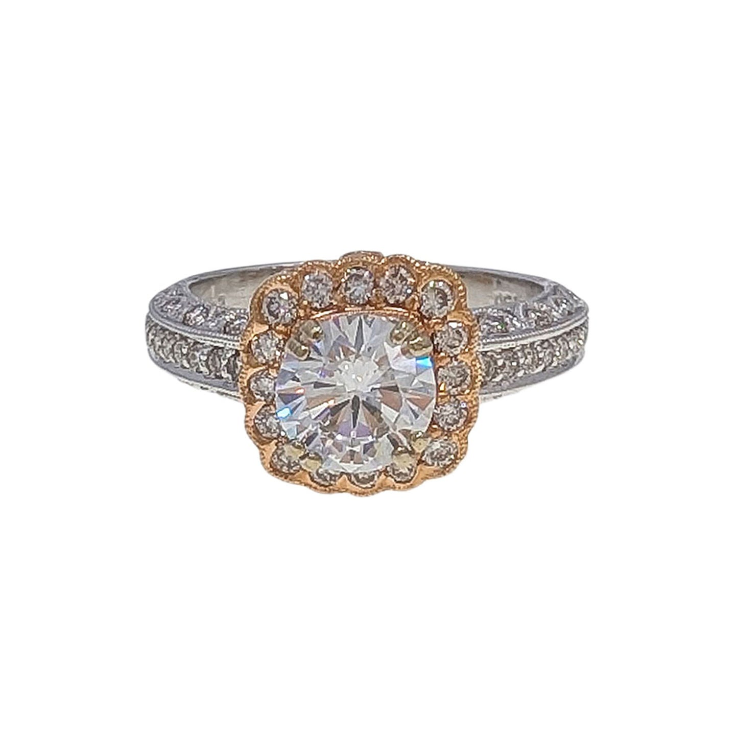 18K White & Rose Gold Diamond Engagement Ring CZ Center