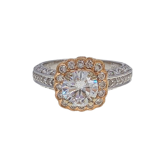 18K White & Rose Gold Diamond Engagement Ring CZ Center