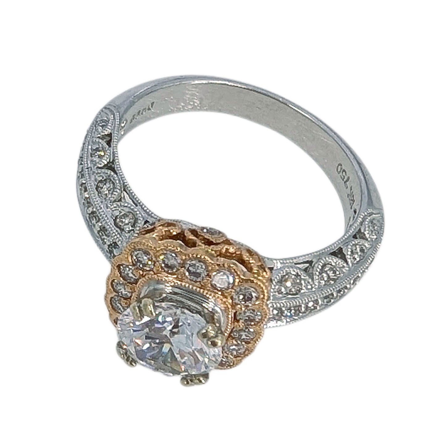 18K White & Rose Gold Diamond Engagement Ring CZ Center