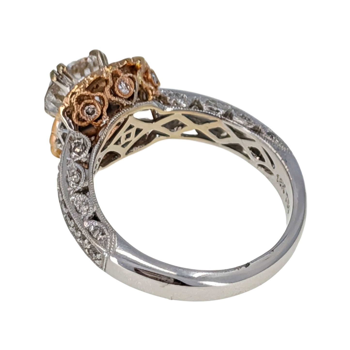 18K White & Rose Gold Diamond Engagement Ring CZ Center