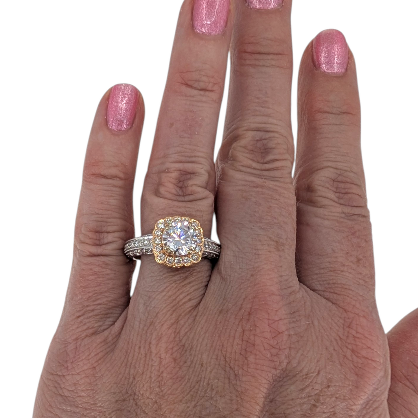 18K White & Rose Gold Diamond Engagement Ring CZ Center