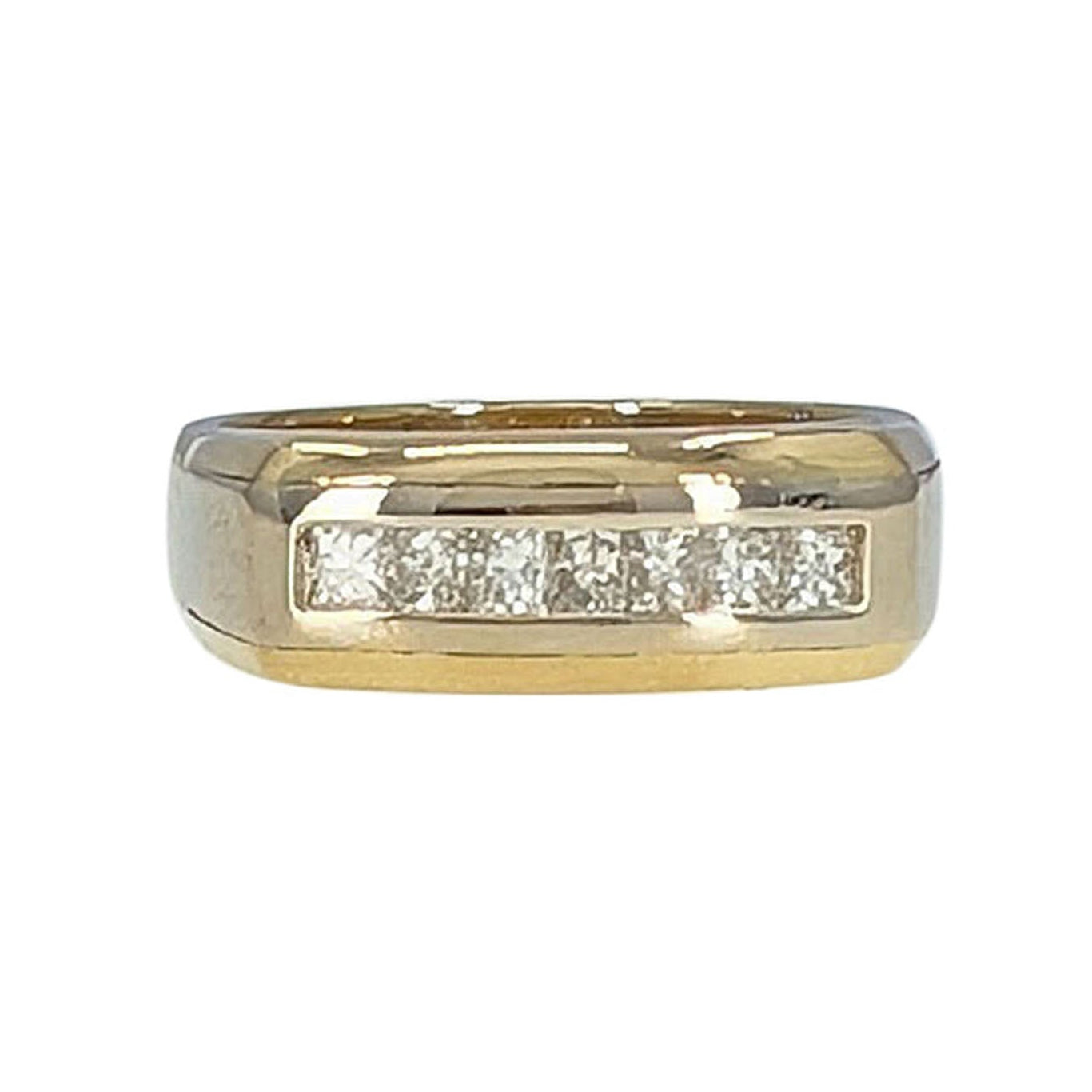 7 Princess Cut Natural Diamond Two Tone Gold Gents Wedding Band