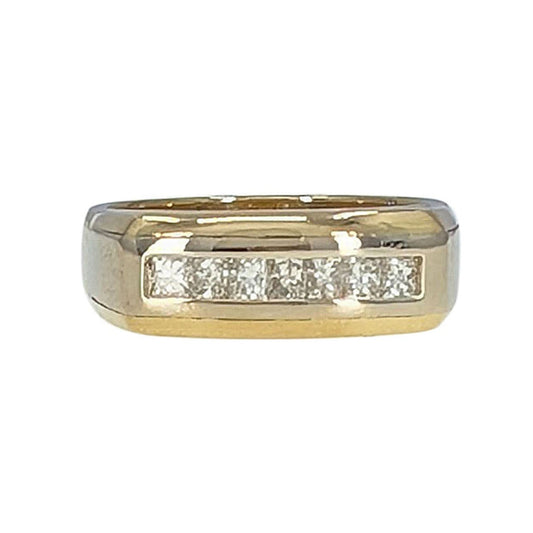 7 Princess Cut Natural Diamond Two Tone Gold Gents Wedding Band