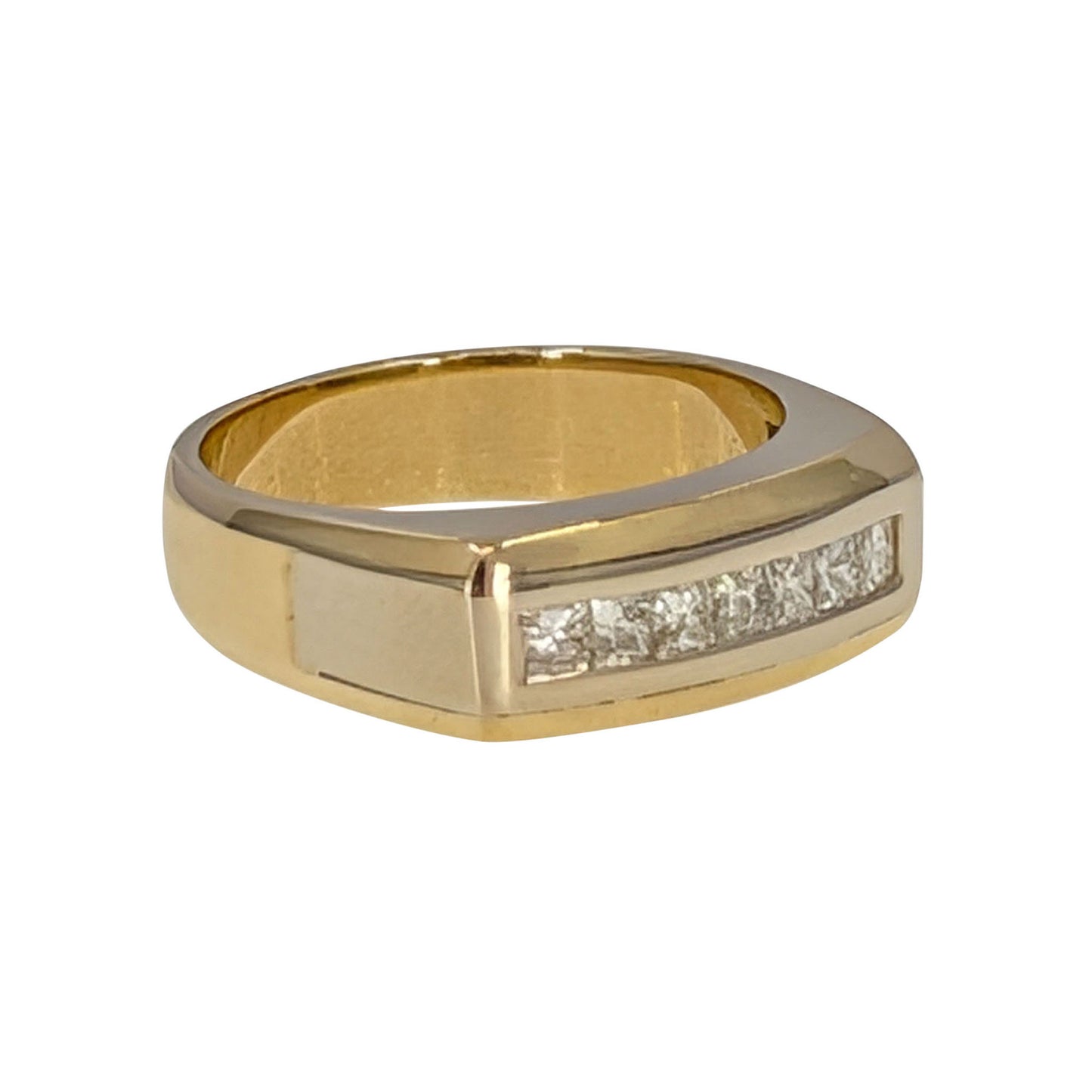 7 Princess Cut Natural Diamond Two Tone Gold Gents Wedding Band