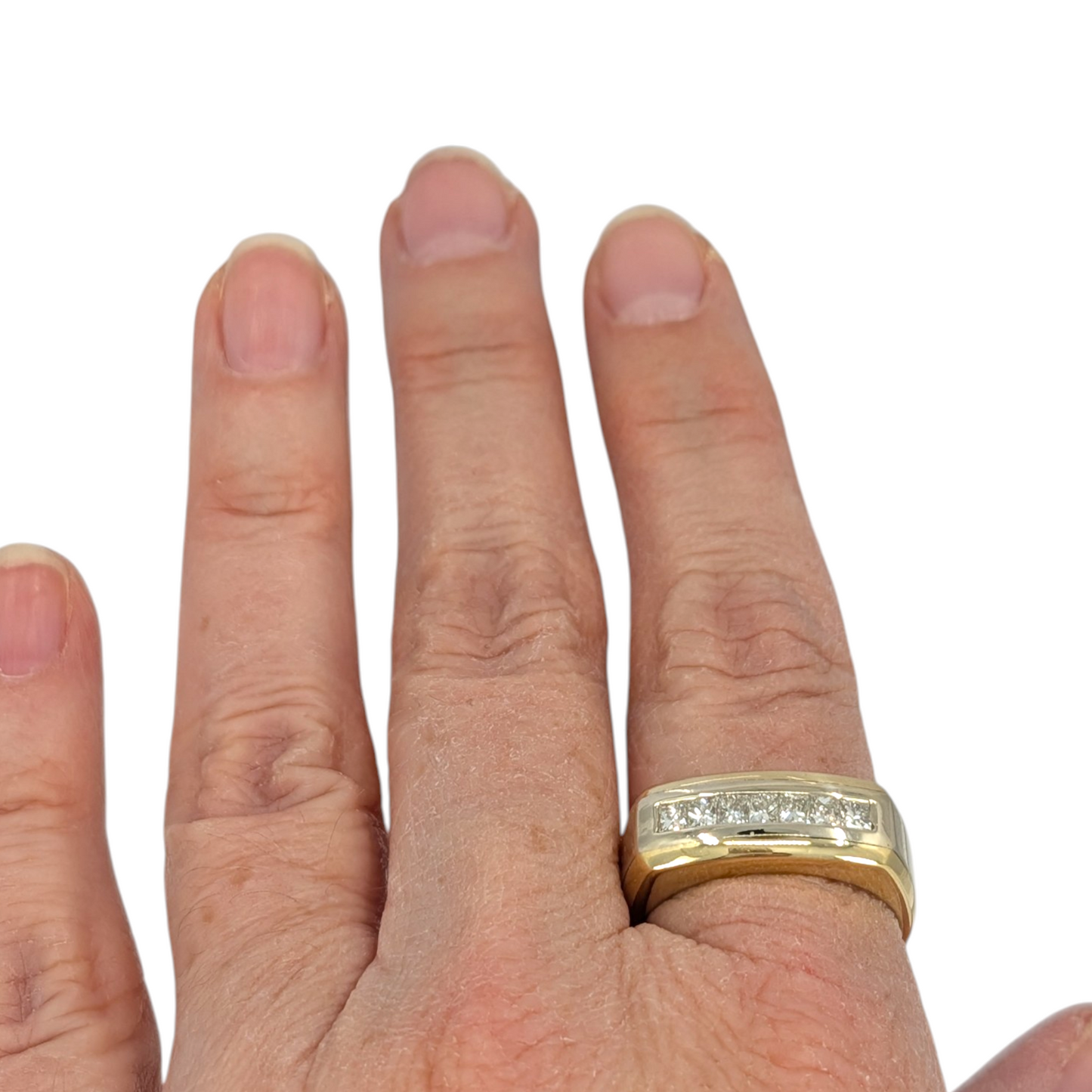 7 Princess Cut Natural Diamond Two Tone Gold Gents Wedding Band