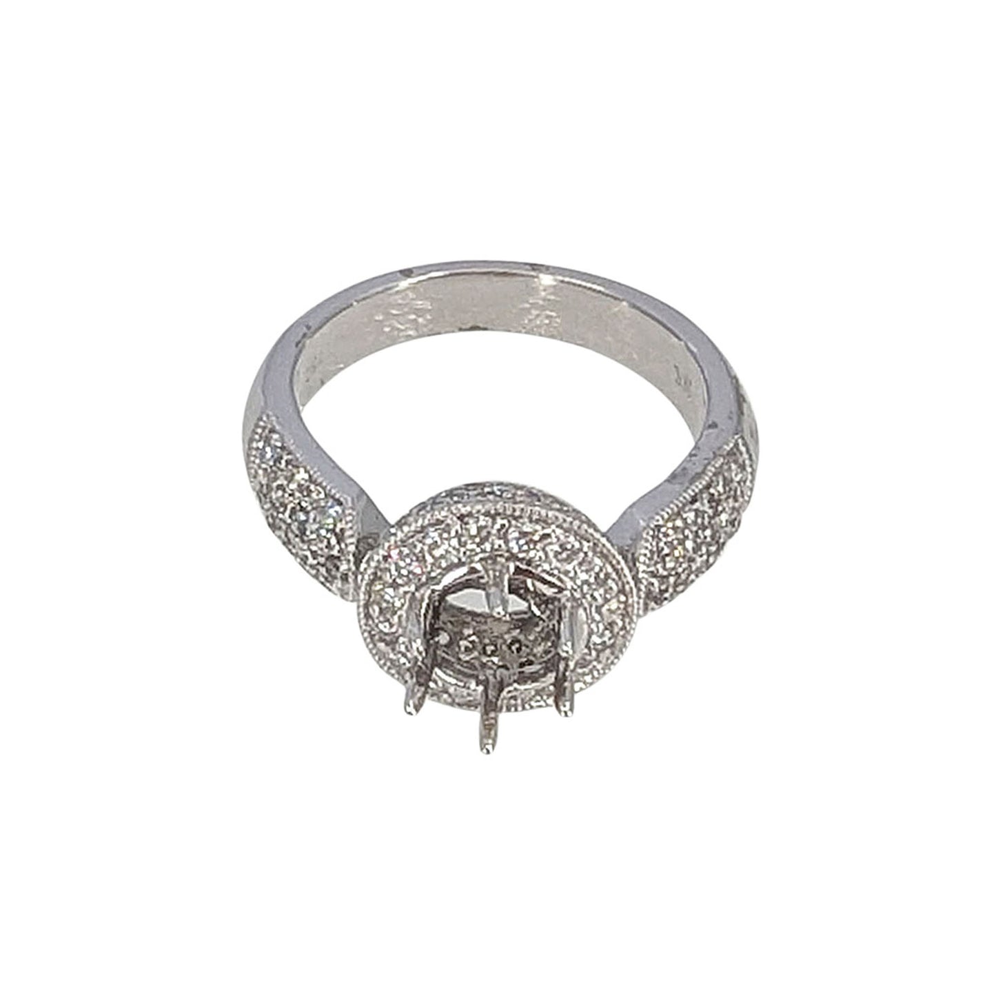 18KW Pave Diamond Semi Mounting Engagement Ring