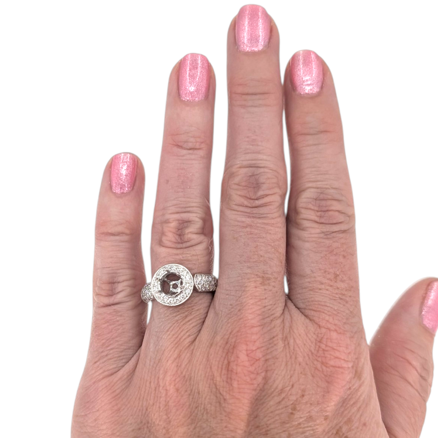 18KW Pave Diamond Semi Mounting Engagement Ring