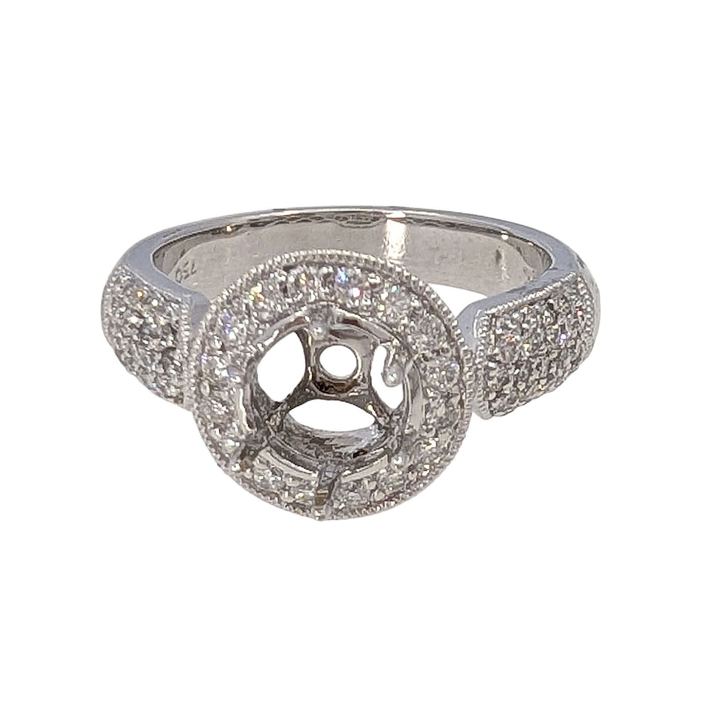 18KW Pave Diamond Semi Mounting Engagement Ring