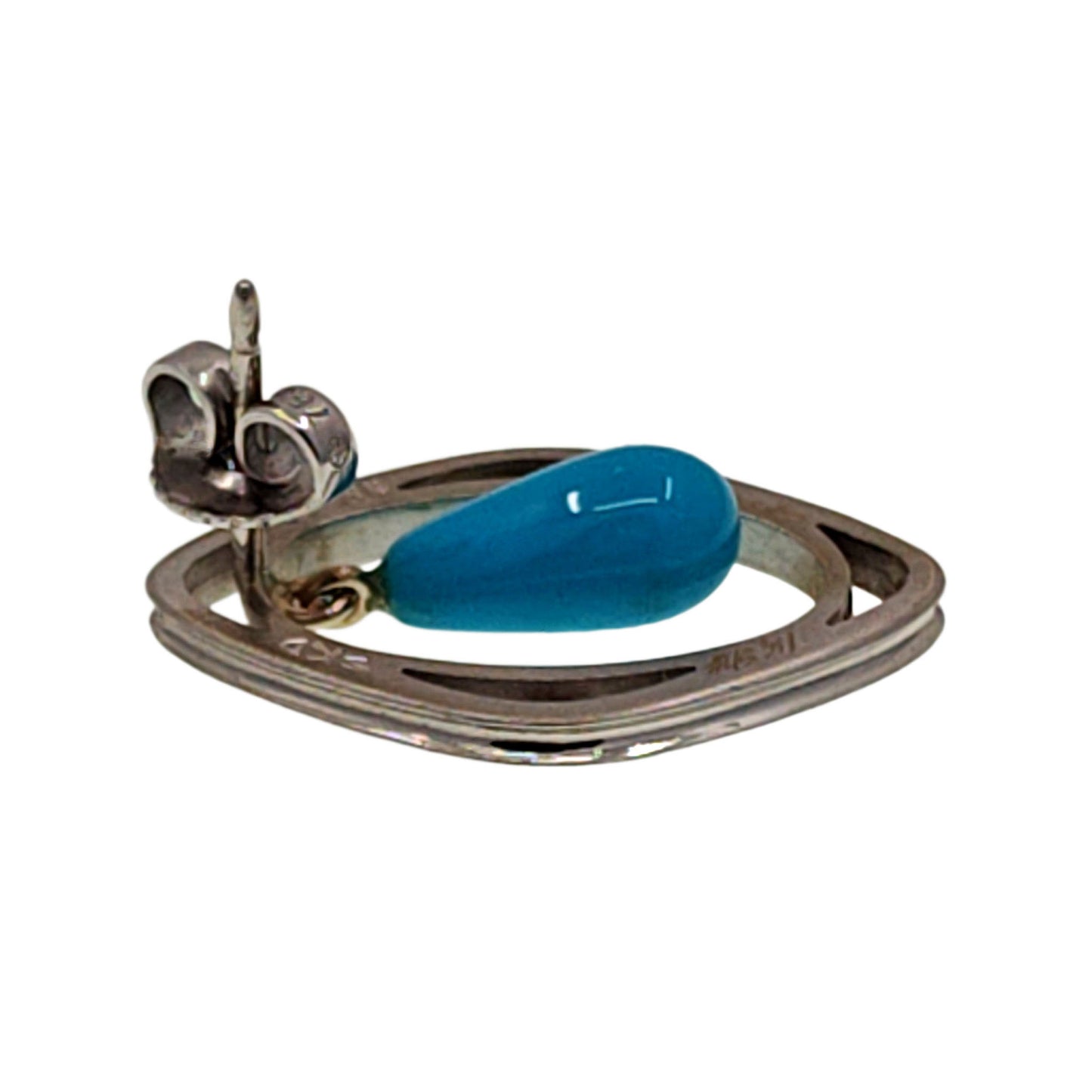 18K White Gold Turquoise Drop Earrings with Diamond Accents
