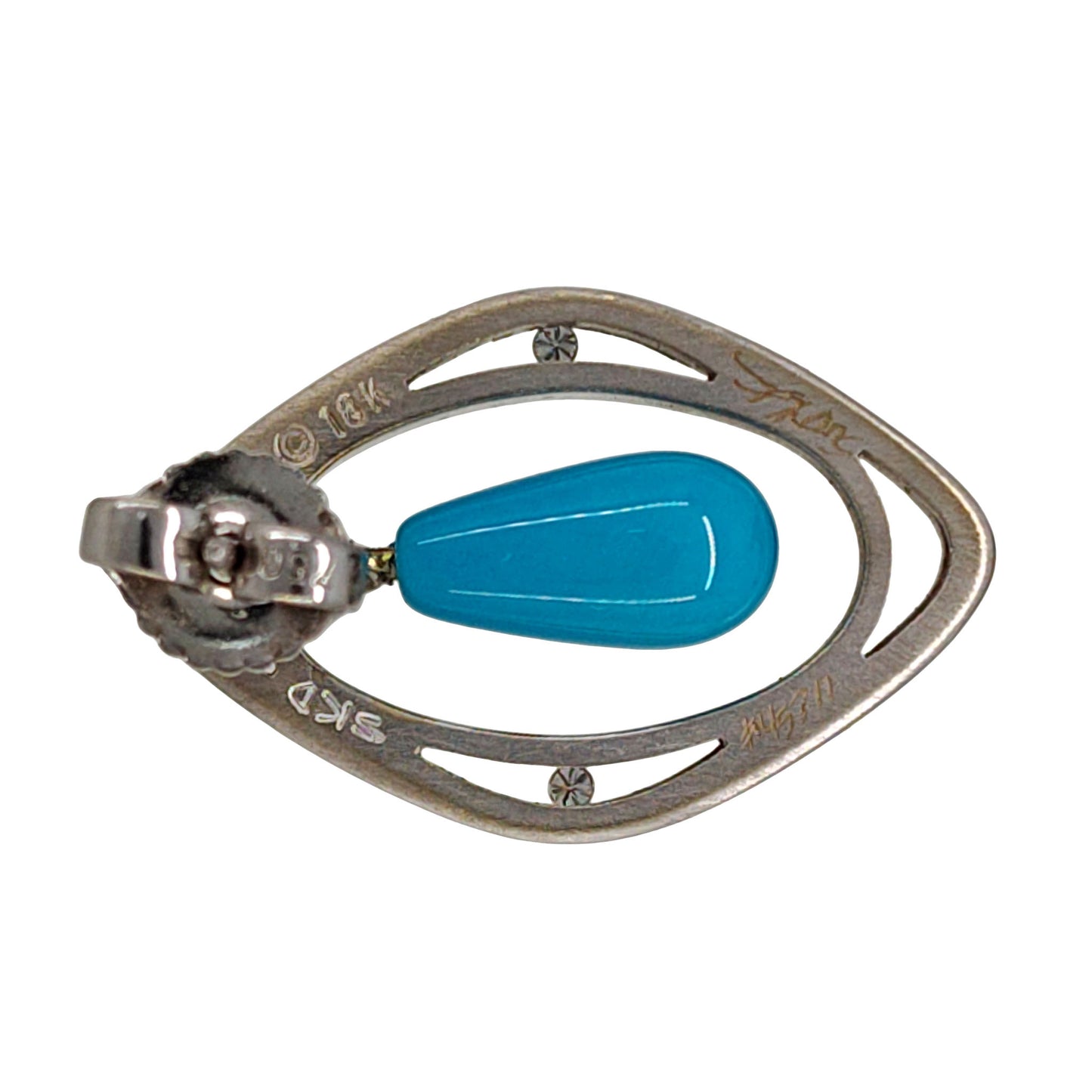 18K White Gold Turquoise Drop Earrings with Diamond Accents