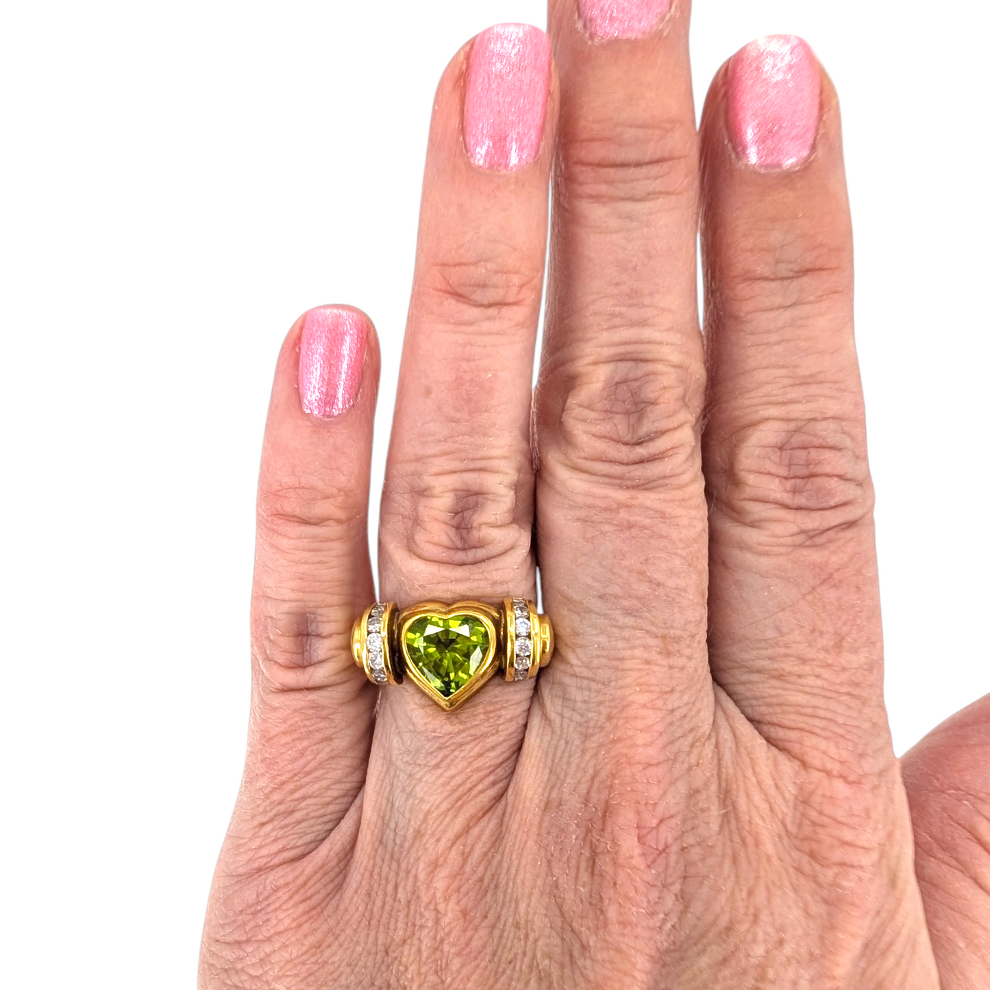 18K Gold Peridot Heart Ring