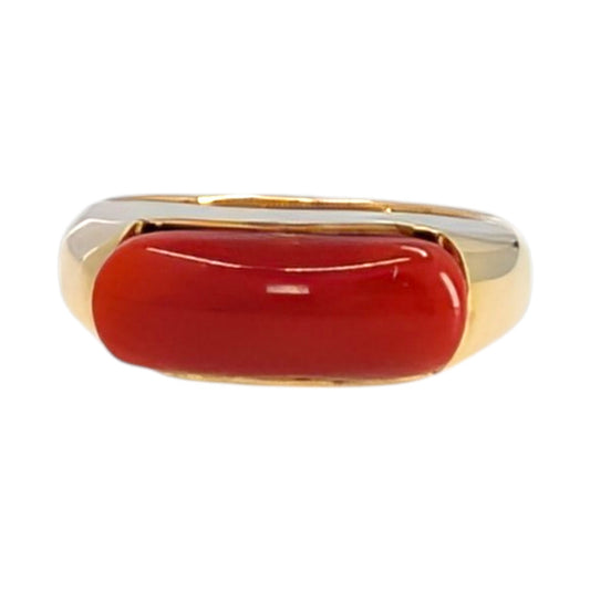 18K Gold Red Coral Saddle Ring Size 6.25