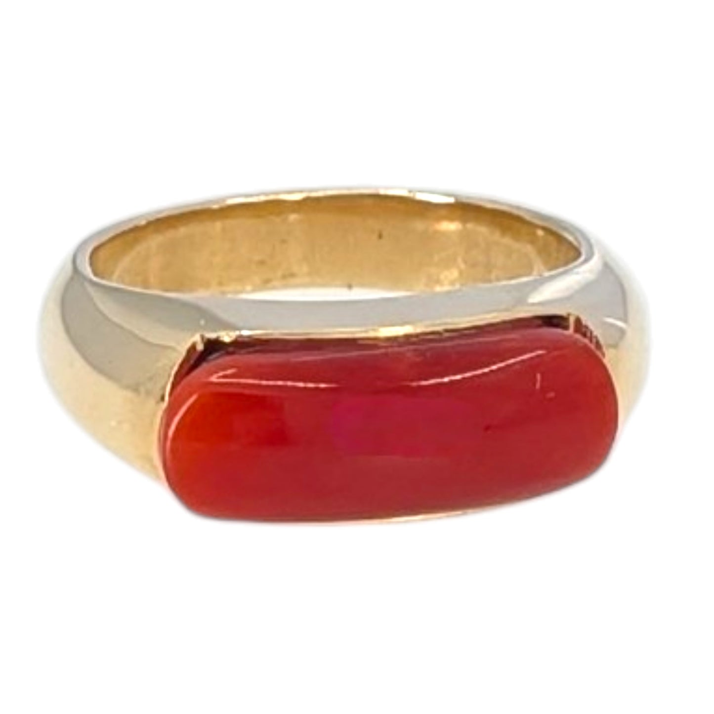 18K Gold Red Coral Saddle Ring Size 6.25