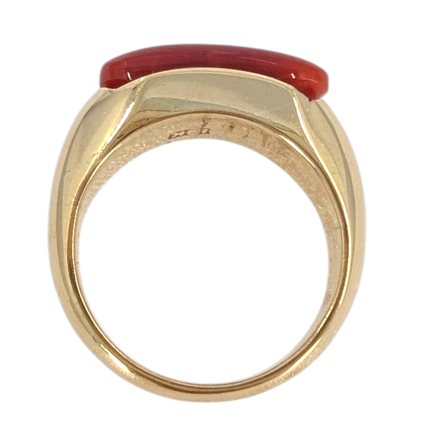 18K Gold Red Coral Saddle Ring Size 6.25