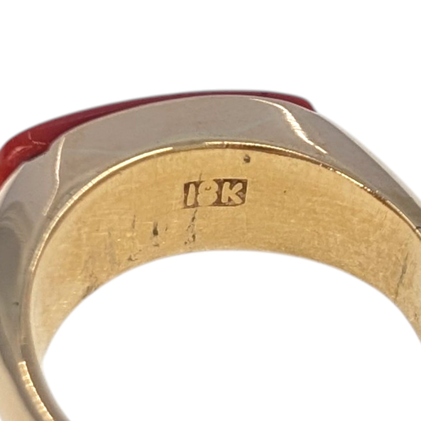 18K Gold Red Coral Saddle Ring Size 6.25